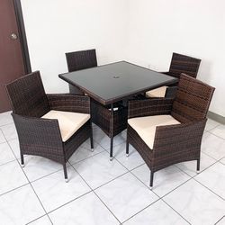 (New) $250 (5pcs) Wicker Dining Set Patio, Outdoor Rattan Furniture