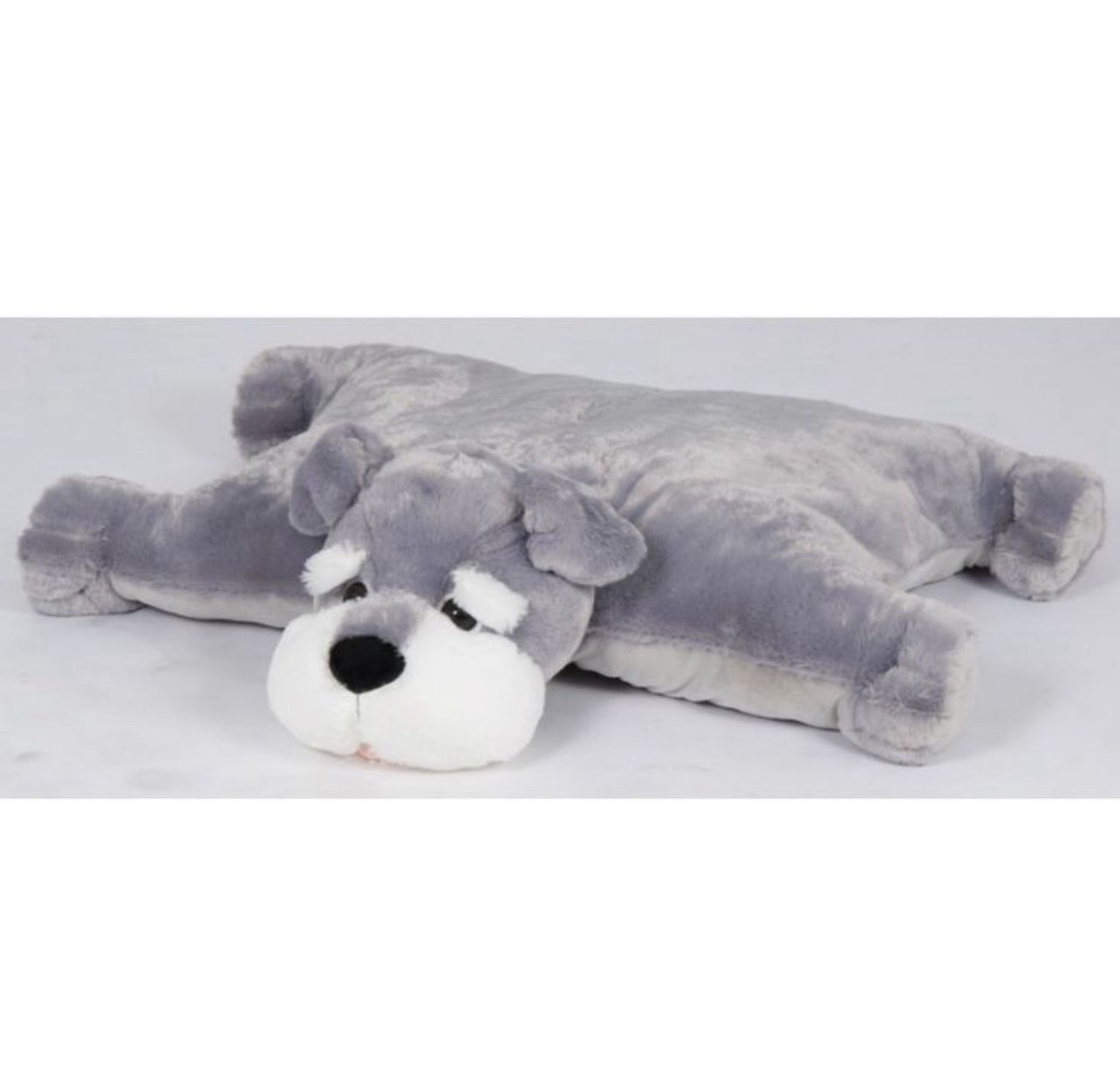 Large schnauzer miniature dog perro bed plush stuffed animals opens to a large pillow / bed .