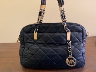 Michael Kors Black Leather Quilted Shoulder Bag with Gold Accents