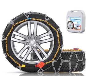 Snow-Chains Auto Fixing 1 Min Quick Fit Easy Installation Tire-Chains, Portable Reusable Universal Emergency Tire Traction Chain for Passenger Car, Pi