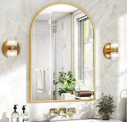 New 24"x36" Gold Arched Bathroom Mirror - Wall Mirror for Bathroom, Metal Frame Vanity Mirror