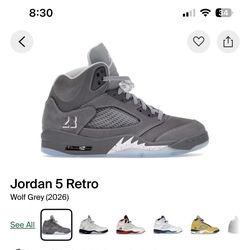 Jordan 5 wolf size 10.5M $320 firm
