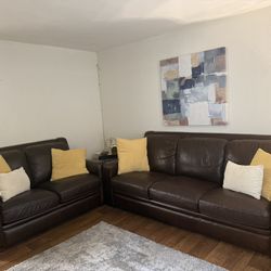 Brown Leather Sofa and Loveseat Set