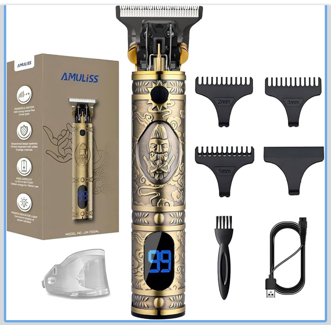 AMULISS Professional Mens Hair Clippers Zero Gapped Cordless Hair Trimmer Professional Haircut & Grooming Kit for Men Rechargeable LED Display