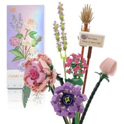 Mini Building Blocks Botanical Collection Construction Building Bricks Toy, Plant Model Eternal Flowers Home Decor, 6+(Purple)