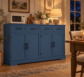 Blue Wood Sideboard Buffet Cabinet with Drawers