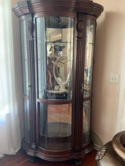 Mahogany Curved Glass Curio Display Cabinet