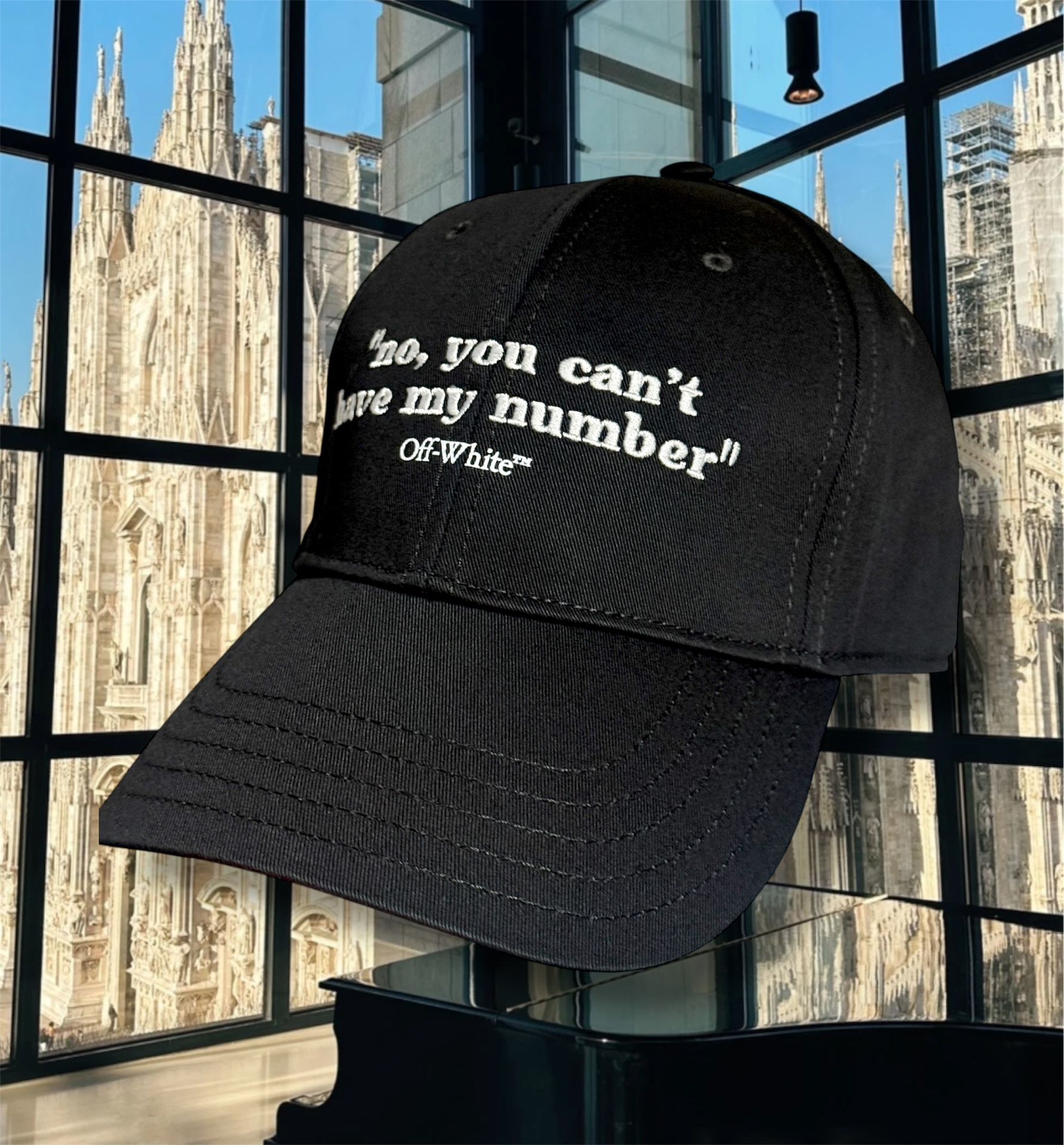 Off-White Cotton Quotes Cap With Embroidery