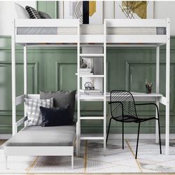Convertible Twin Loft Bed w/ Desk + Shelves