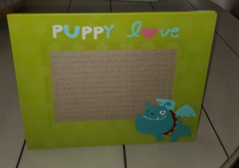 Picture Frame - Stand-Up - "Puppy Love" - Light Green - 6.5"T x 8.5"W (Photo Size -  3.5"T x 5.5"W)