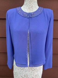 Purple Cropped Beaded Open Front Jacket Stylish Glam Bohemian