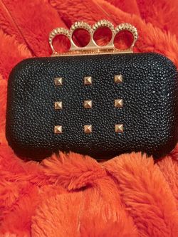 Black Studded Knuckle Ring Clutch Bag