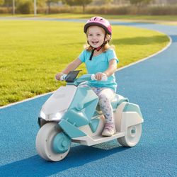 MAMIZO Children's Electric Bike, Electric Tricycle with 2 Motors, 92 x 42 x 56 cm, with Music, Pedals, Front Light, USB, 3 km/h, 30 kg, for Children f