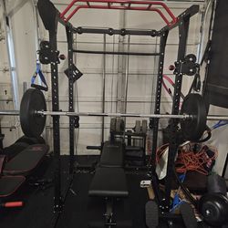 Complete Home Gym Setup – Power Rack w/ Dual Cables, 400lb Bumpers, Bench, Heavy Bag  flooring arm curl bench box jump box power ropes