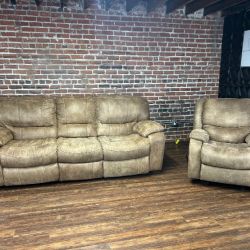 Free Delivery-Ashley brown recliner sofa/couch + chair
