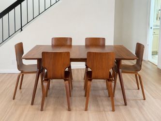 West Elm Solid Wood Dining Set – Table, 6 Chairs & Extension Leaf