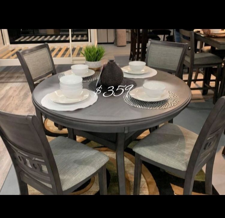 5-pc Round Dining Table Set Grey Finish