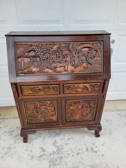 Vintage Oriental Theme Secretarial Desk