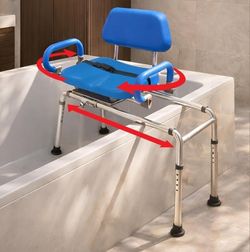 Platinum Health Carousel Sliding Shower Chair Tub Transfer Bench with Swivel Seat, Premium Padded, Pivoting Arms, Adjustable Space Saving Design for T