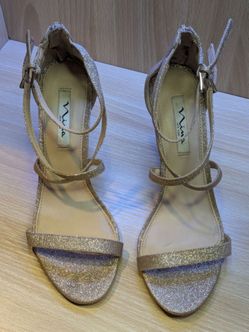 Nina New York Champagne Glitter Block Heel Sandals