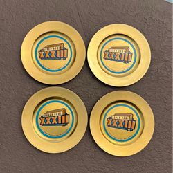 4 Vintage 1999 Super Bowl charger plates, NFL collectibles