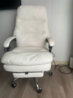 White Leather Executive Office Chair with Footrest