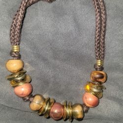 Artisan Handcrafted BOHO Chunky Clay Bead Neckalce Silk Cord