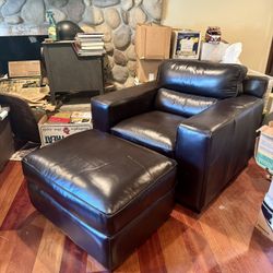 Brown, Leather Sofa, And Lounging Chair With Ottoman