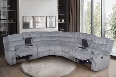 Nexus Modern Gray Corduroy Manual Reclining Sectional with Console