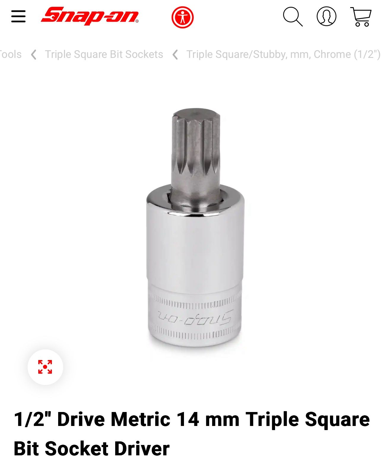 Snap-on 1/2" Drive Metric 14 mm Triple Square Bit Socket Driver