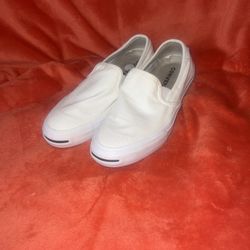 Converse Jack Purcell White Slip Ons Women’s Size 8.5, Mens Size 7