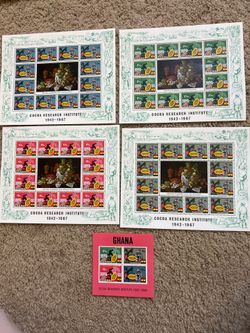 Vintage 1967 Ghana Cocoa Research Institute Stamp Souvenir Sheets – 5 Piece Set