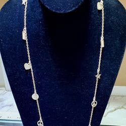 Bohemian Long Sterling Silver Chain With Charms