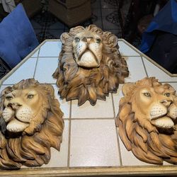 2 NEW Lion Head Wall Decor 24in Resin 