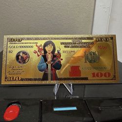 24k Gold Foil Plated Mulan Disney Princess Banknote