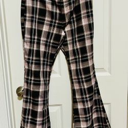 Almost Famous Pink and Black Plaid Flared Pants