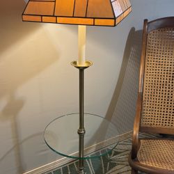 Vintage Floor Lamp With Stained Glass Lampshade 