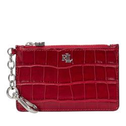 NWT Lauren Ralph Lauren Croc-Embossed Leather Zip Card Case Red