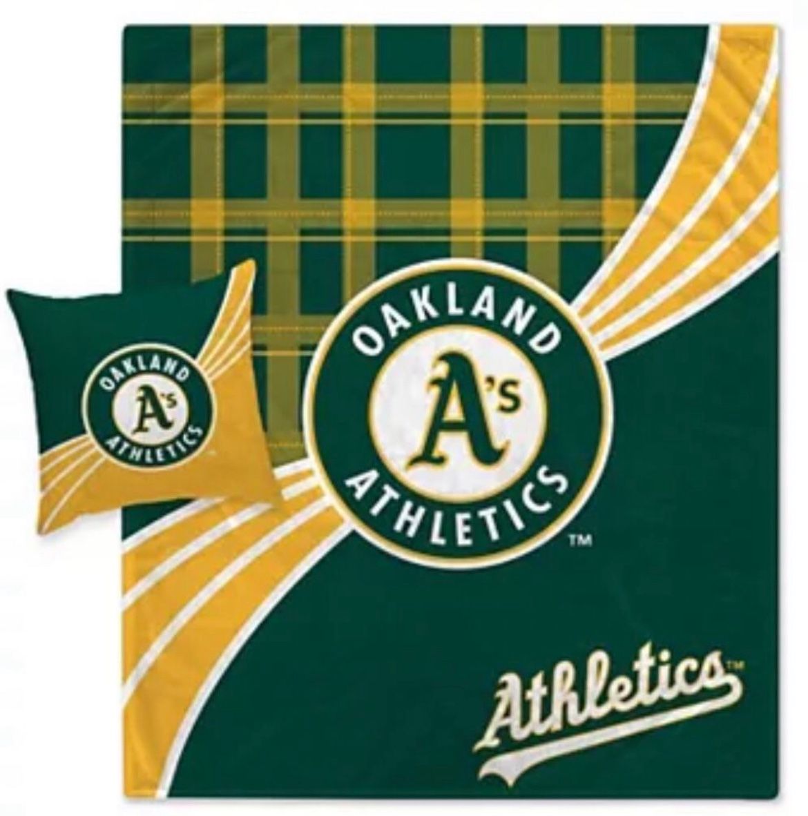  Oakland Athletics Plaid Wave Flannel Fleece Blanket & Pillow Combo Se
