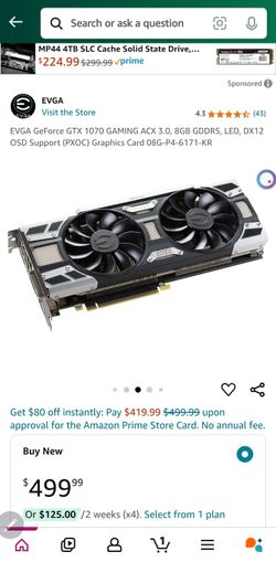 EVGA GeForce GTX 1070 GAMING ACX 3.0, 8GB GDDR5, LED, DX12 OSD Support (PXOC) Graphics Card 08G-P4-6171-KR
