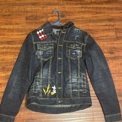 Born Fly Embroidered Dark Denim Jacket 