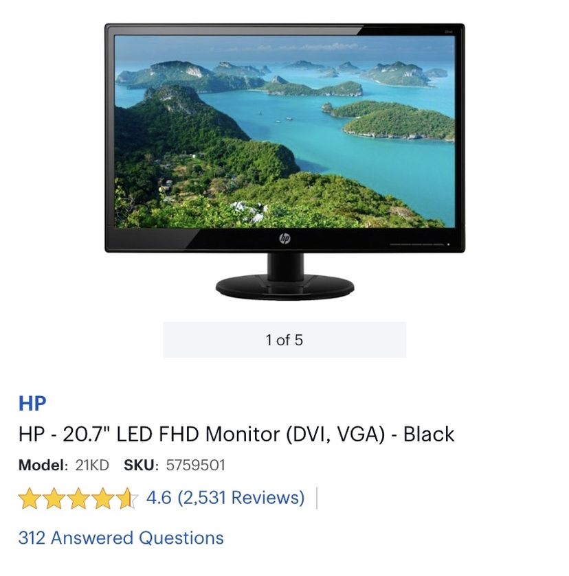 HP monitor Black 20.7”