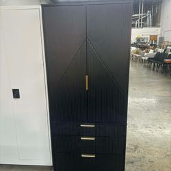 71.7" Wardrobe Armoire Wooden Closet with 2 Doors and 3 Drawers, Bedroom Armoire with Hanging Rod Shelf