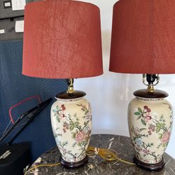 Cherry Blossom Lamps With Shades  And Cherrywood Base