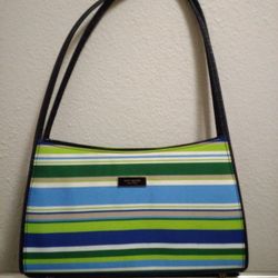 Kate Spade Green White And Blue Striped Shoulder Bag