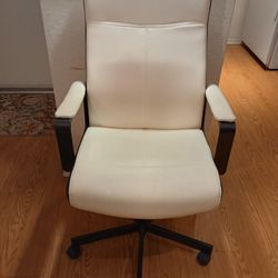 IKEA White Leather Tall Back Office Chair 