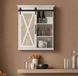 Sliding Door White Wood Wall Cabinet