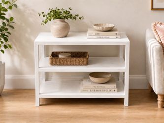 Whitewashed Handmade Side Table - Two Shelves