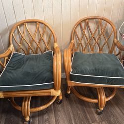 Mcm 70s Bamboo  Swivel Chairs 