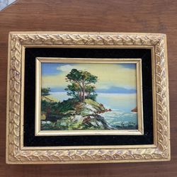Original COASTAL oil painting on board signed By Artist:  GARTH in gold and velvet Frame